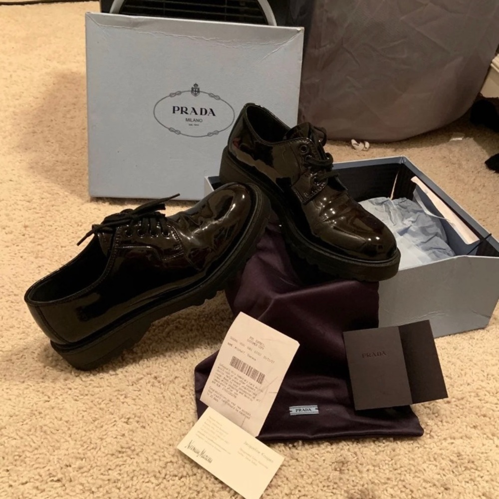 Prada Platform Patent Leather Tie Up Shoes